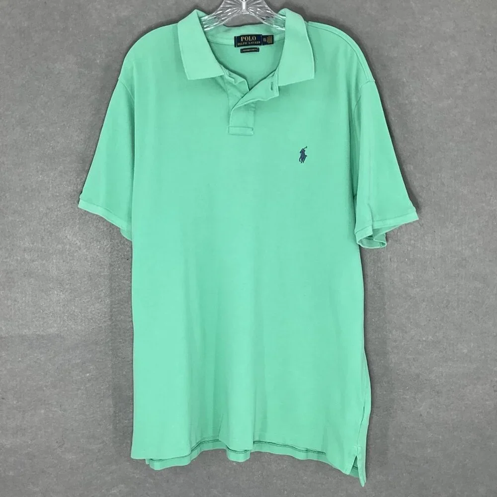 Polo Ralph Lauren Shirt‎ Men 2XL Mint Green Slim Fit Short Sleeve Pony Preppy